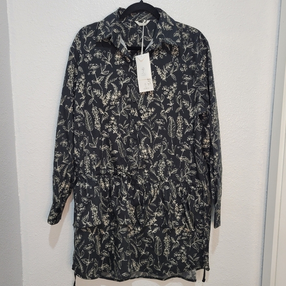 Thakoon Botanical Print Long Sleeve Cotton & Silk Shirtdress in Black NWT - Picture 2 of 10